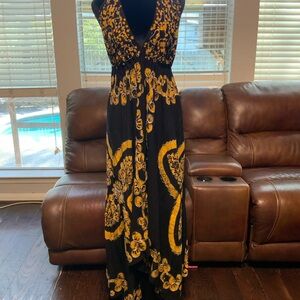 Elegant Black and Yellow Floral Dress